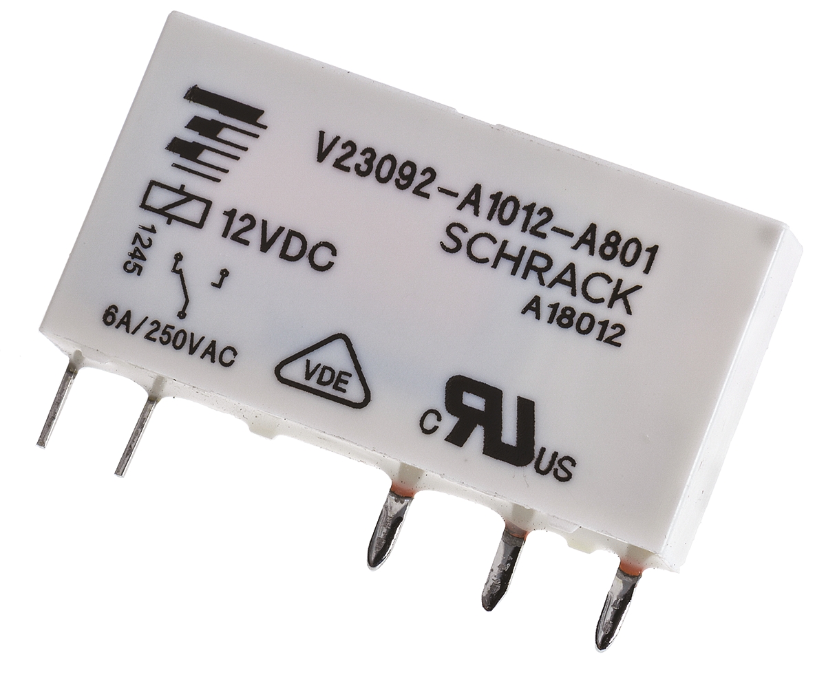TE Connectivity PCB Mount Power Relay, 12V dc Coil, 6A Switching Current, SPDT