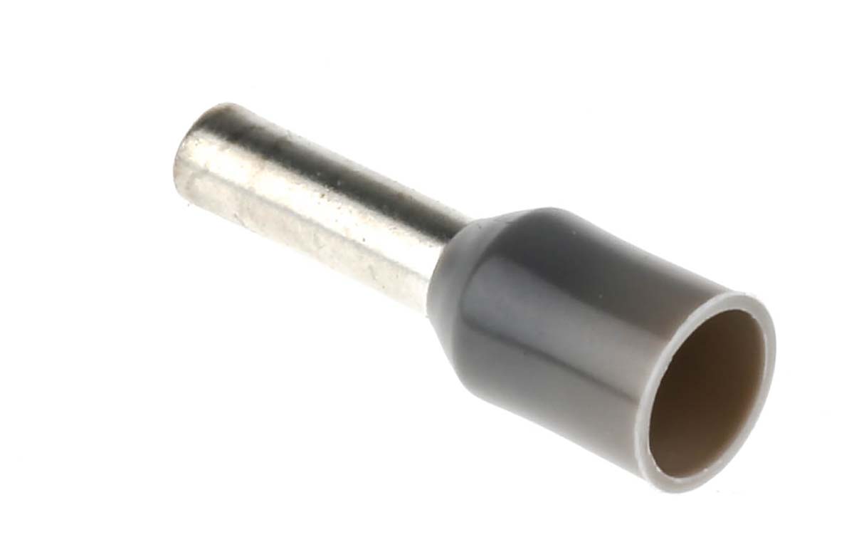 JST, TWE Insulated Crimp Bootlace Ferrule, 12mm Pin Length, 3.8mm Pin Diameter, 2 x 4mm² Wire Size, Grey