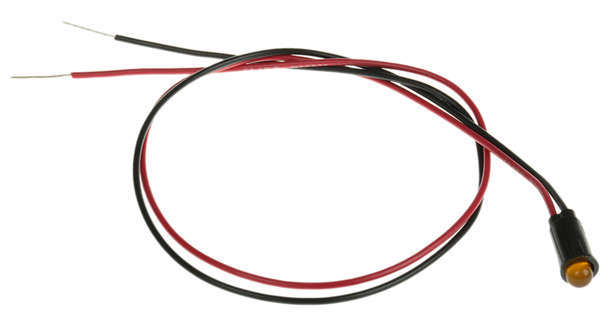 Dialight Yellow Panel Mount Indicator, 12V dc, 6.4mm Mounting Hole Size, Lead Wires Termination