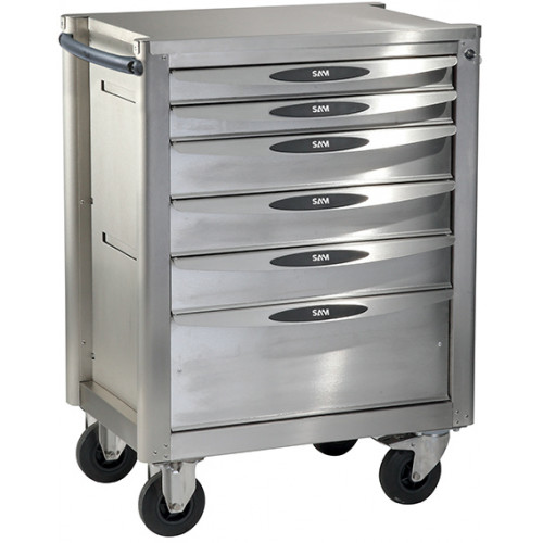 SAM 6 Drawer Stainless Steel Wheeled Tool Trolley