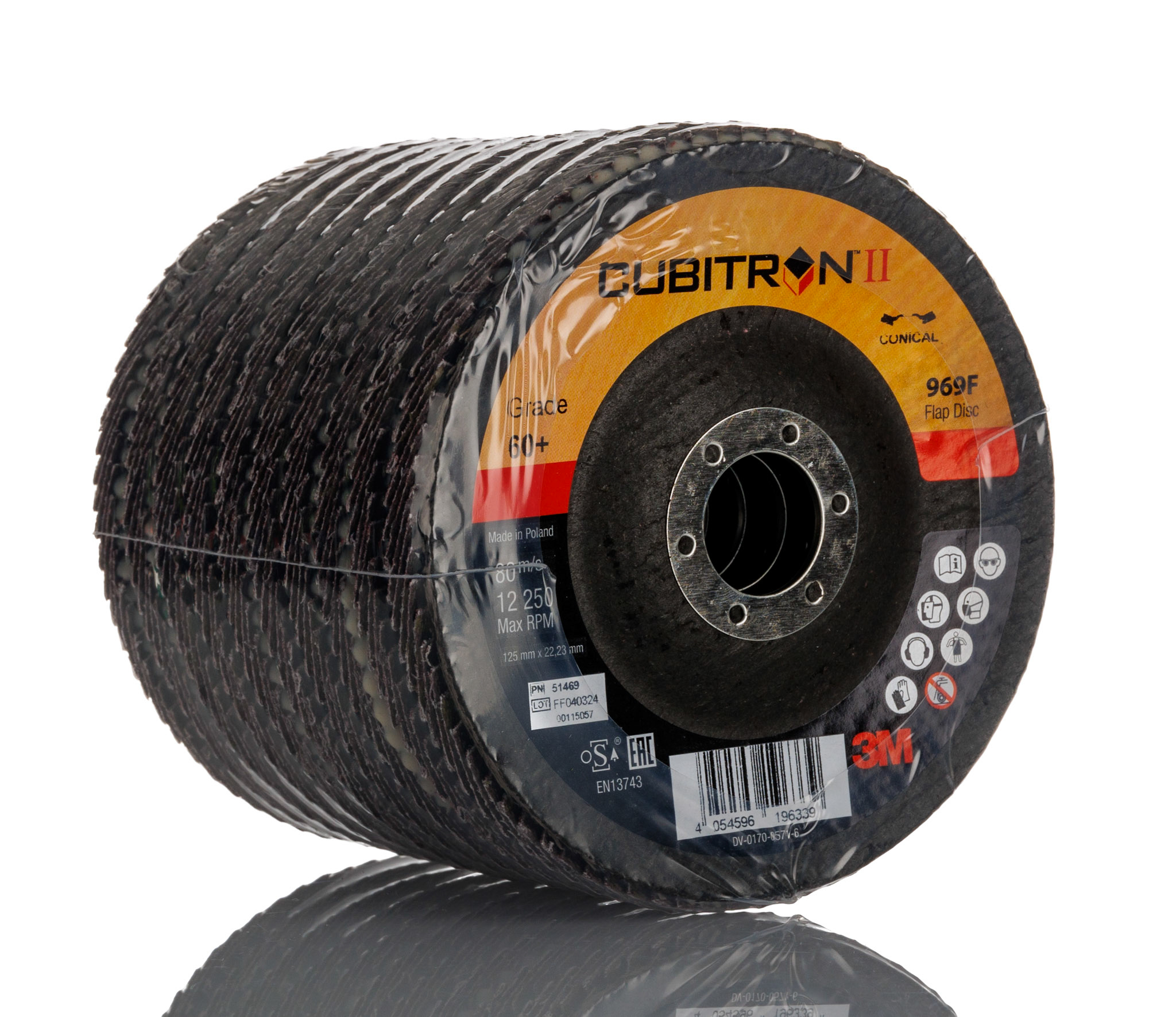 3M Cubitron II Aluminium Oxide Flap Disc, 125mm, 60+ Grade, 254μm Grit, 80 in pack