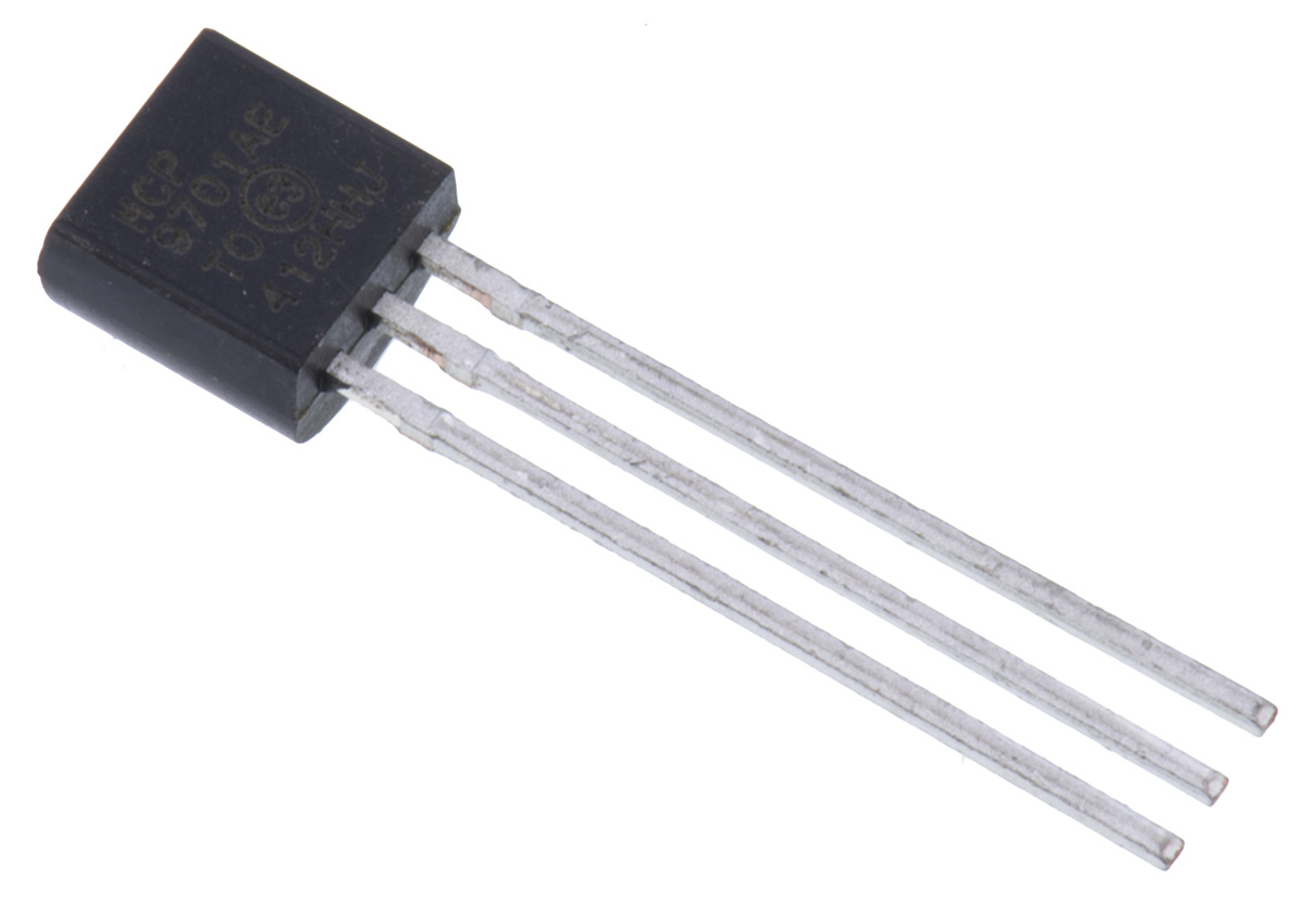 Microchip Voltage Temperature Sensor, Voltage Output, Through Hole Mount, Analogue, ±1°C, 3 Pins