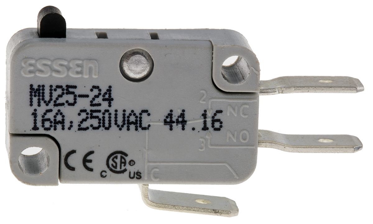 RS PRO Plunger Micro Switch, Quick Connect Terminal, 16 A @ 250 V ac, SP-CO