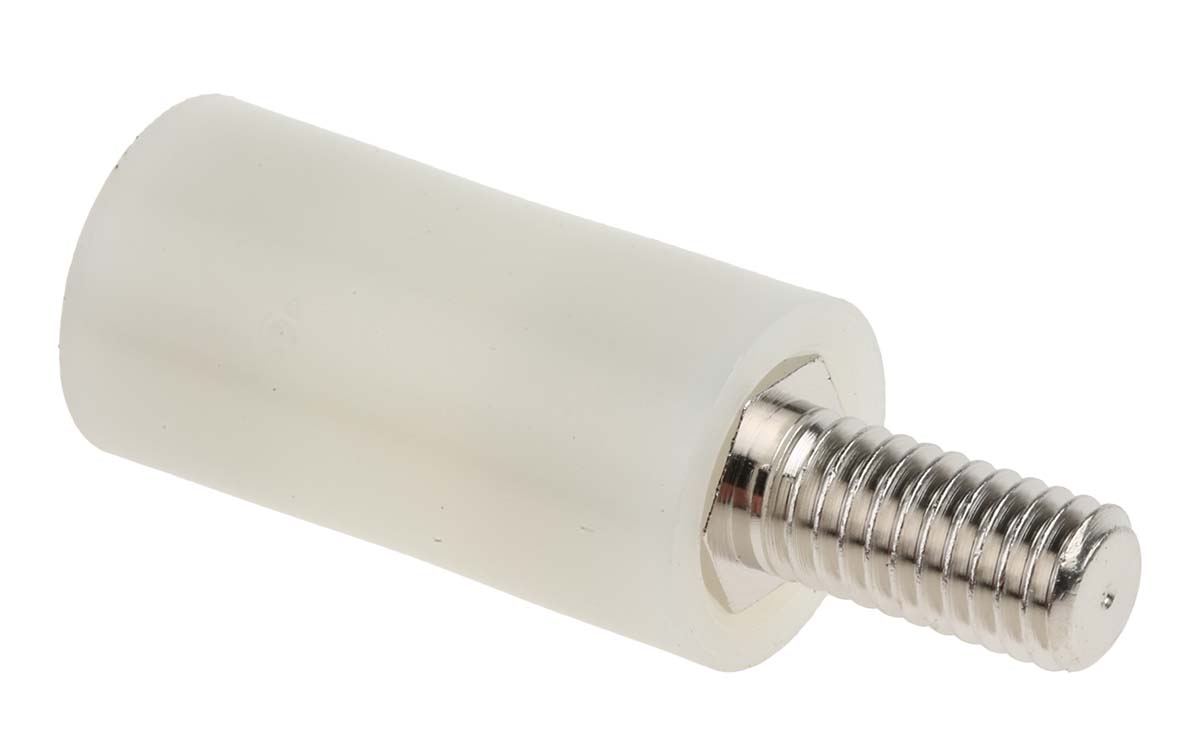RS PRO Standoff, M6 x M6 Thread, 25mm Body, Nylon 66, Male/Female, 12.7mm Stud