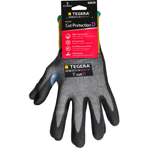 Tegera Infinity 8807R Black, Yellow Crf Technology, Fibreglass Thread, HPPE, Nylon, Spandex CRF Technology, Fibreglass