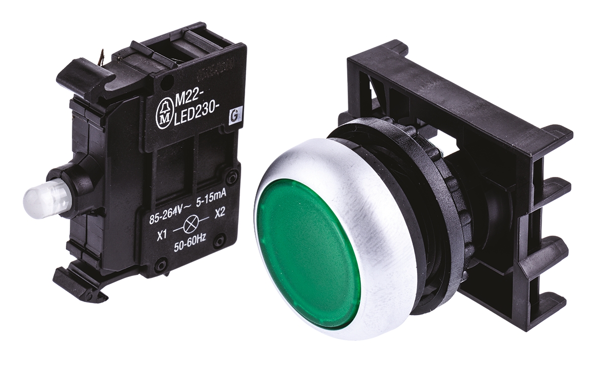 Eaton RMQ Titan M22 Series Green Illuminated Momentary Push Button Head, 22mm Cutout, IP69K