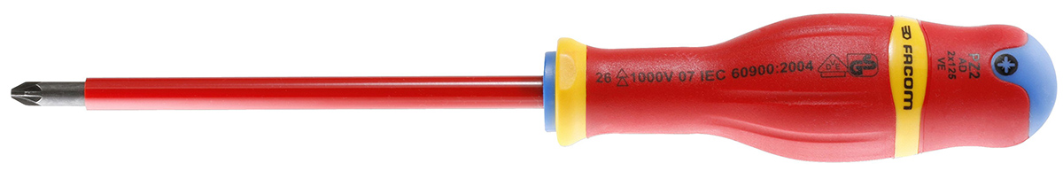 Facom Pozidriv Insulated Screwdriver, PZ3 Tip, 125 mm Blade, VDE/1000V