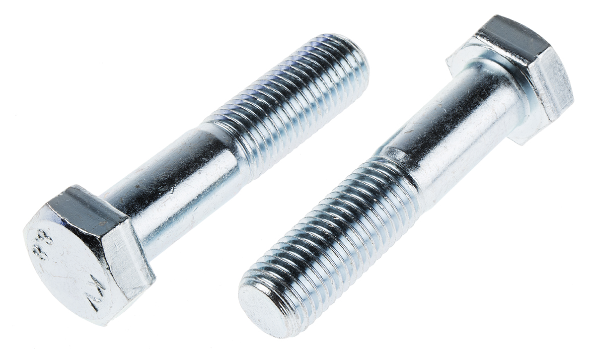 RS PRO Bright Zinc Plated Steel, Hex Bolt, M20 x 90mm