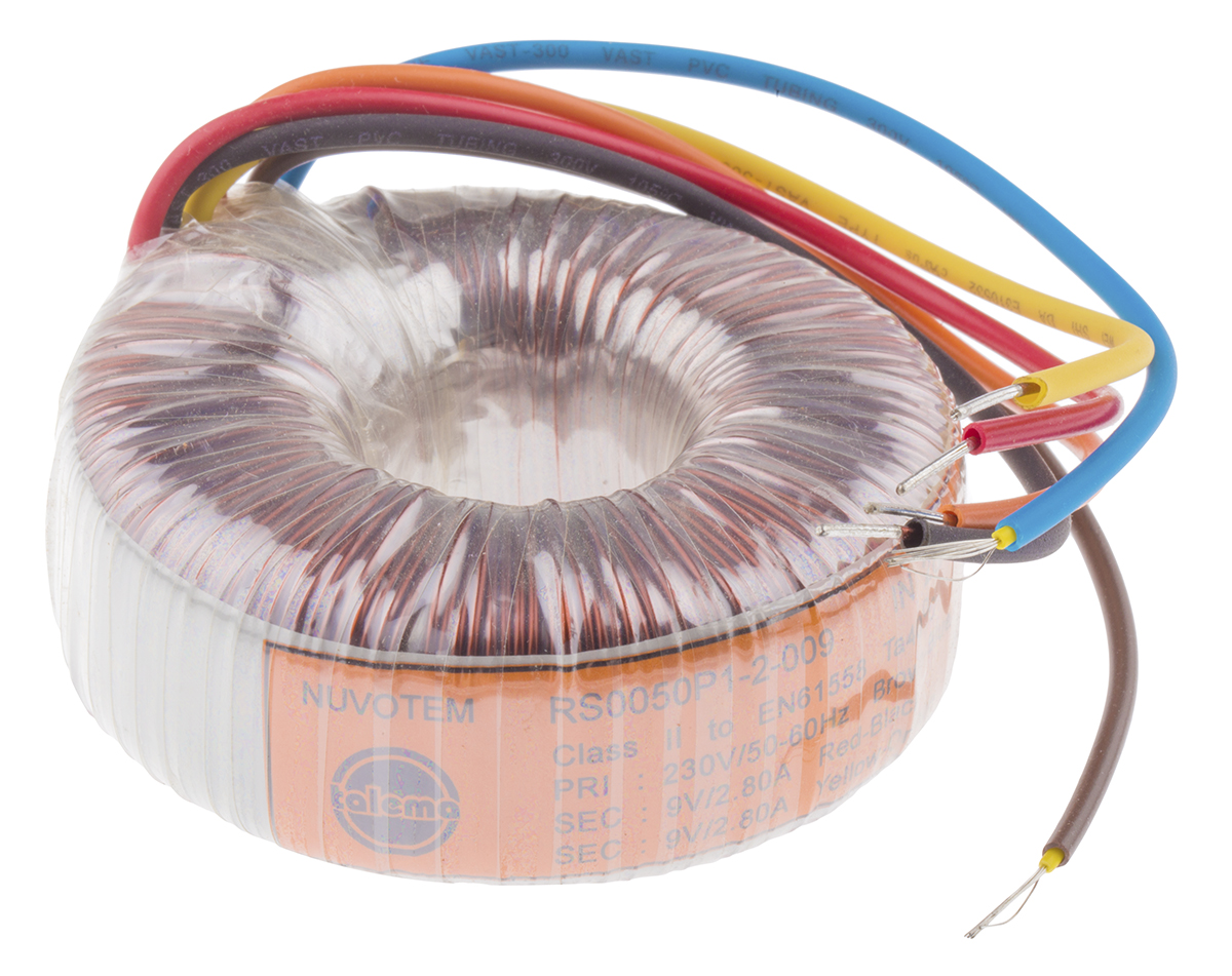 Nuvotem Talema 230V ac, 2 x 9V ac Toroidal Transformer, 50VA 2 Output