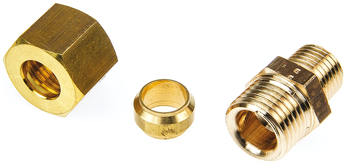 Legris Brass Pipe Fitting, Straight Compression Coupler, Male R 1/4in to Female 10mm