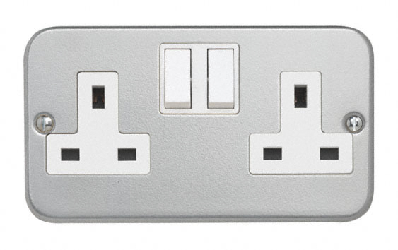 Contactum Metalclad Grey 2 Gang Plug Socket, 2 Poles, 13A, Type G - British, Indoor Use