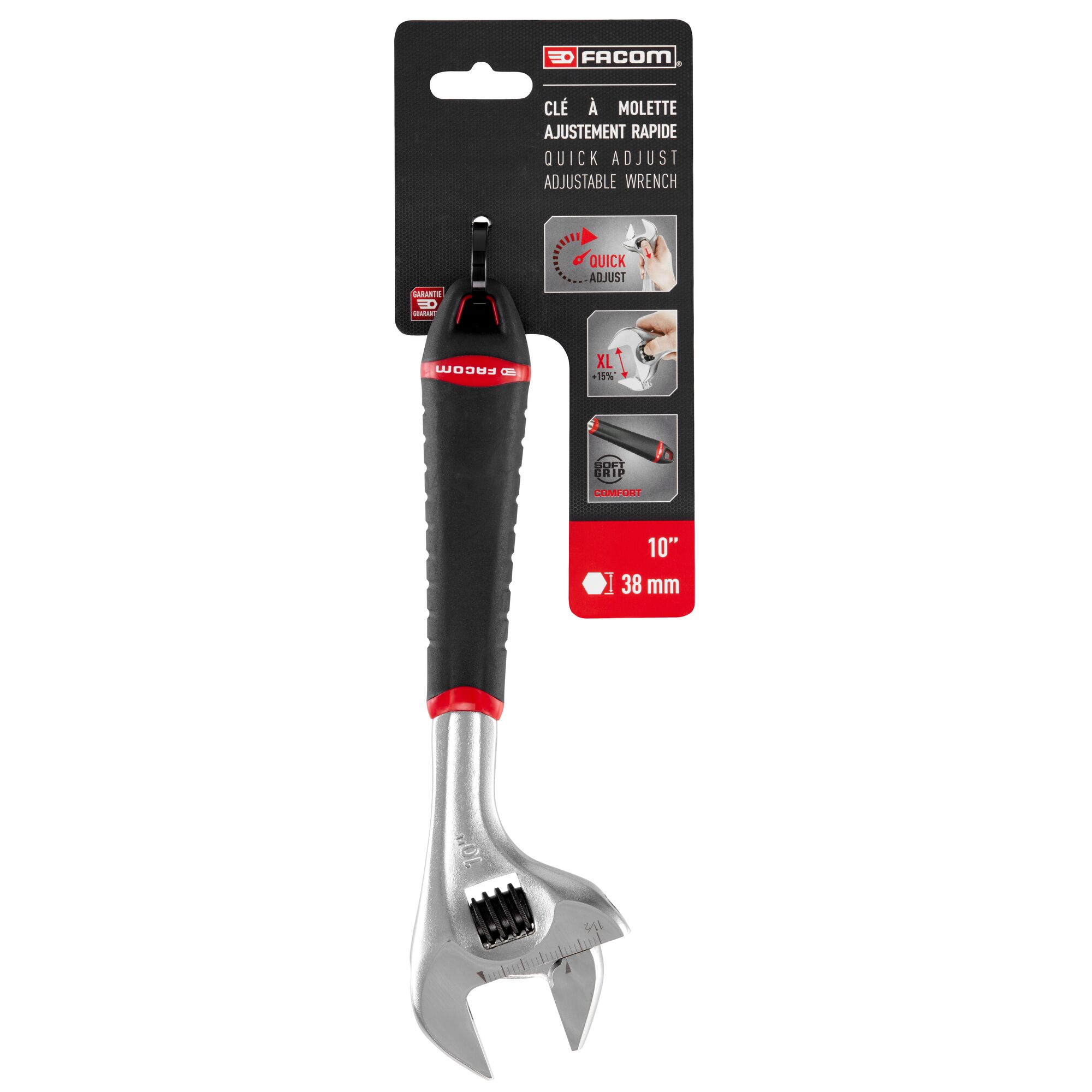 Facom Adjustable Spanner, 255 mm Overall, 38mm Jaw Capacity, Bi-Material Handle