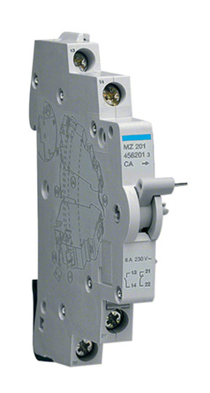 Hager Auxiliary Contact, 2 Contact, 1NC + 1NO, DIN Rail Mount MZ