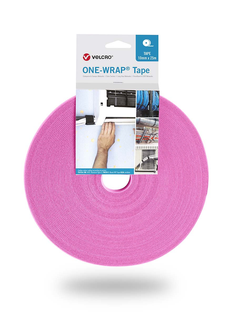 VELCRO® Pink Hook & Loop Tape, 10mm x 25m
