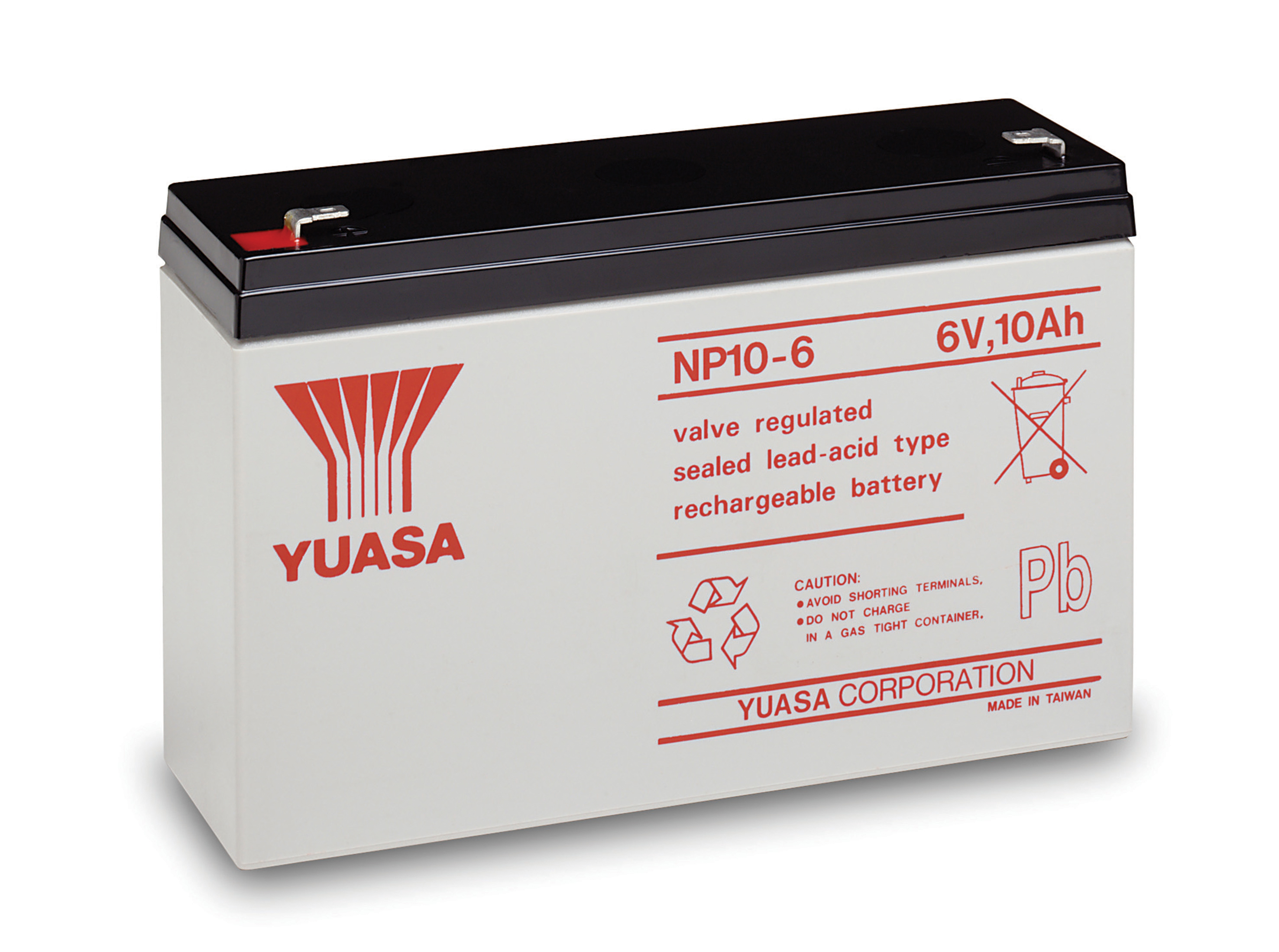 Yuasa 6V Faston 4.8mm Sealed Lead Acid Battery, 10Ah