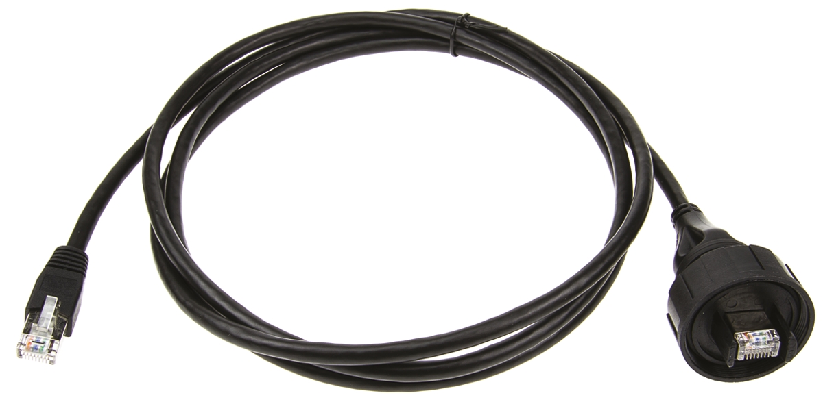 Bulgin, 2m Cat5e, Black RJ45 to Male RJ45 Male, S/FTP Shielded, Terminated PUR Sheath