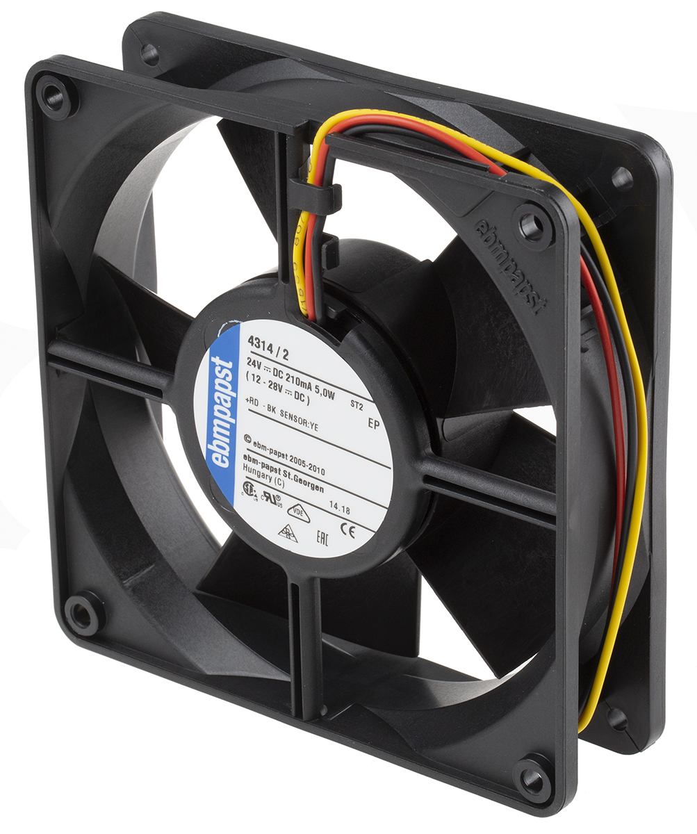 ebm-papst 4300 Series Axial Fan, 24 V dc, DC Operation, 170m³/h, 5W, 208mA Max, 119 x 119 x 32mm