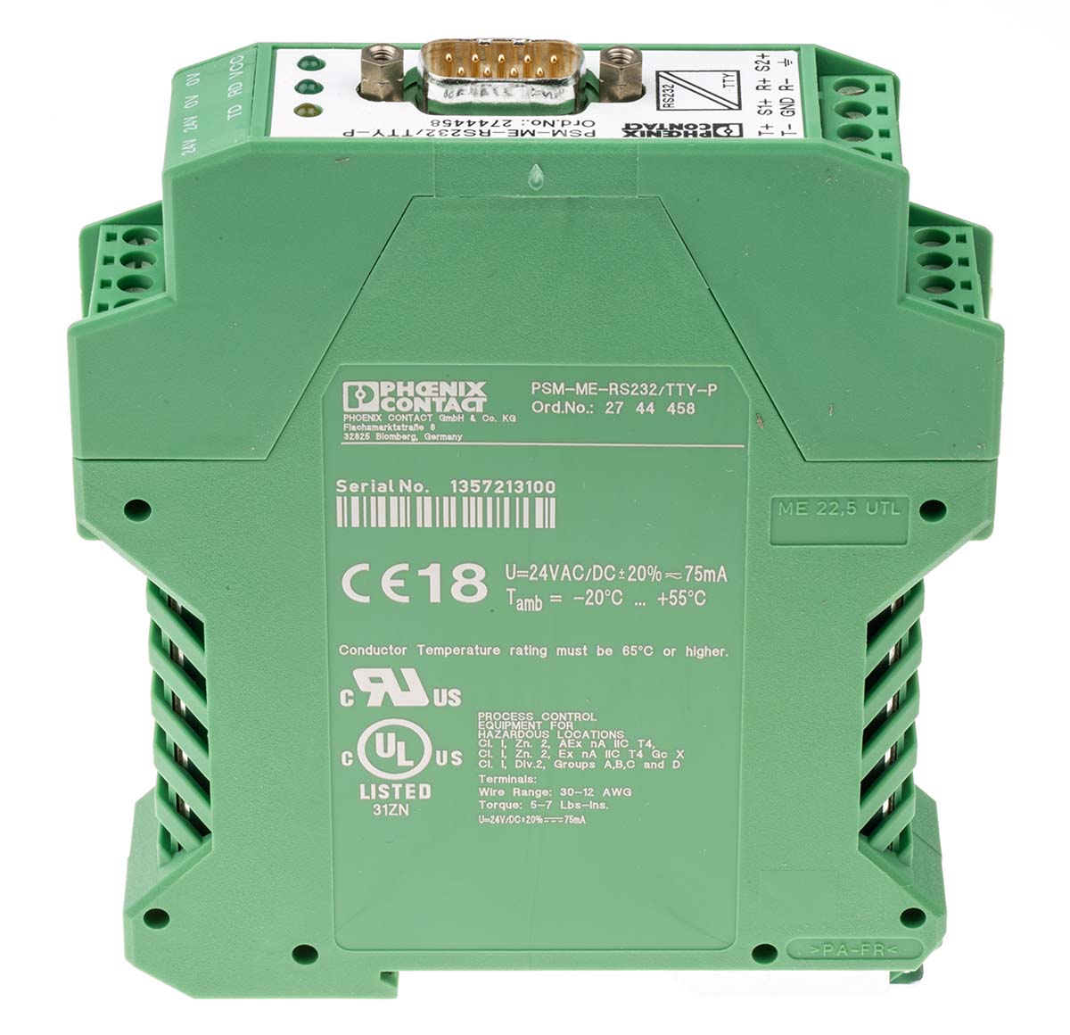 Phoenix Contact ACT20X Series Signal Conditioner, RS-232 Input, TTY Output, 24V ac/dc Supply