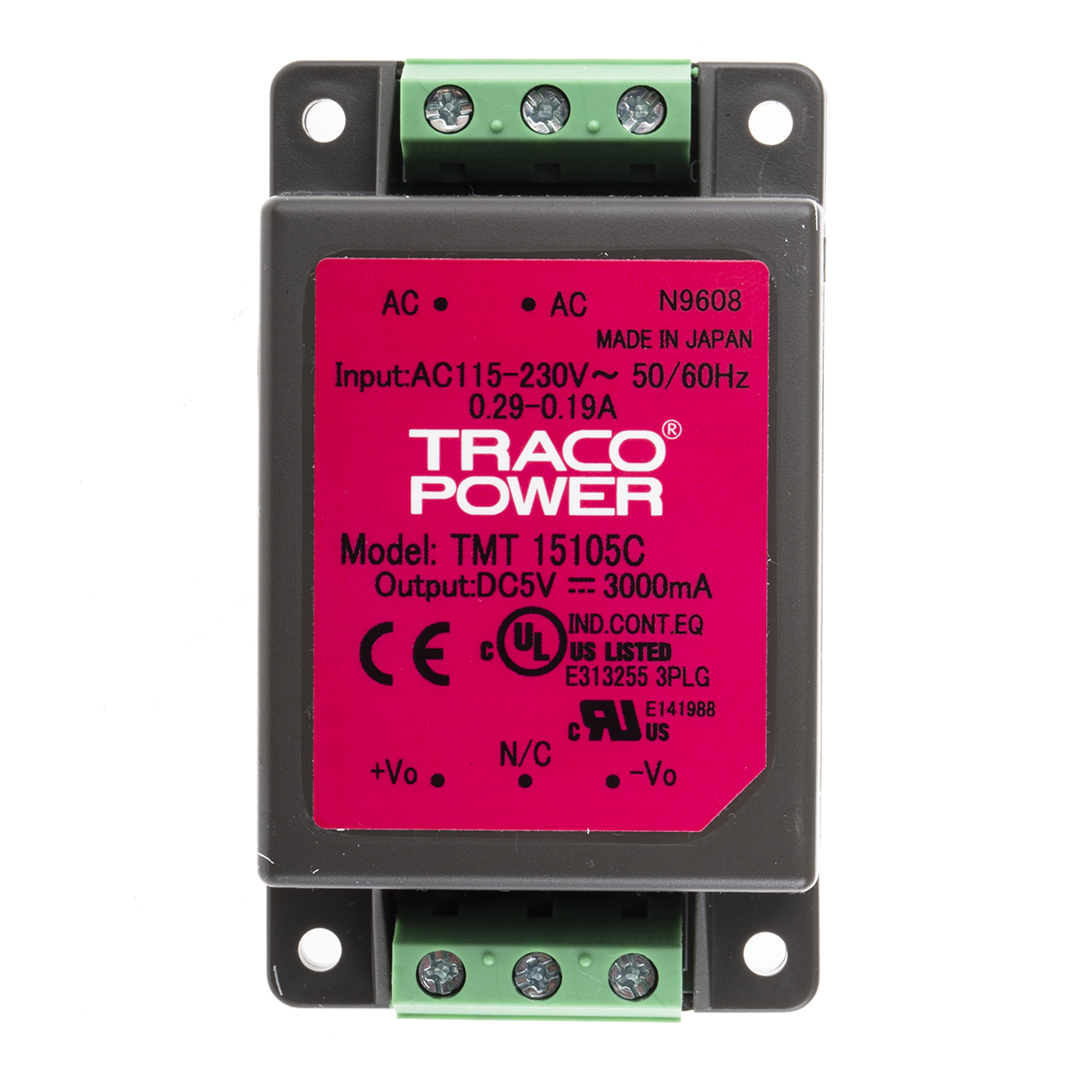 TRACOPOWER Switching Power Supply, TMT 15105C, 5V dc, 3A, 15W, 1 Output, 85 → 264 V ac, 85 → 370 V dc