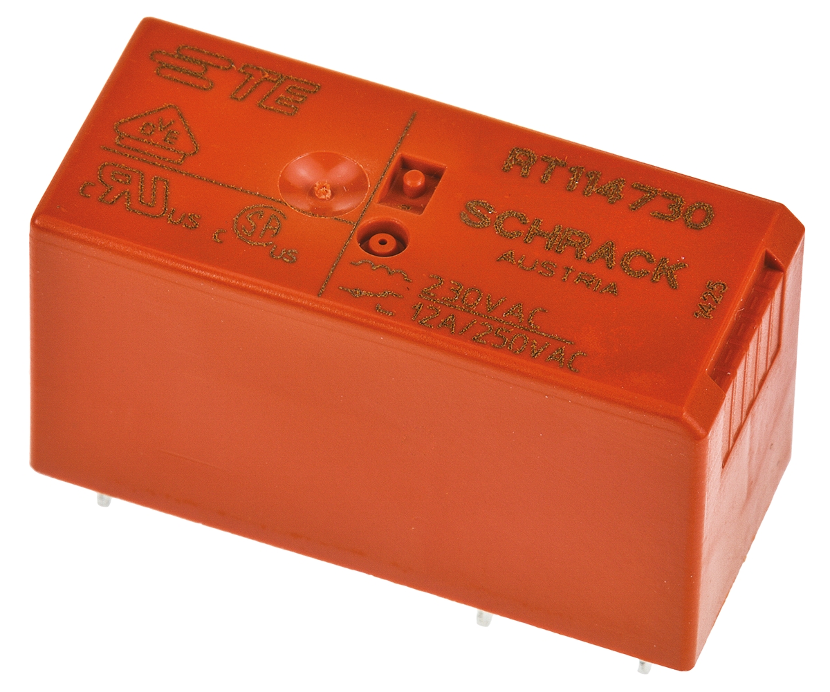 TE Connectivity PCB Mount Power Relay, 230V ac Coil, 12A Switching Current, SPDT