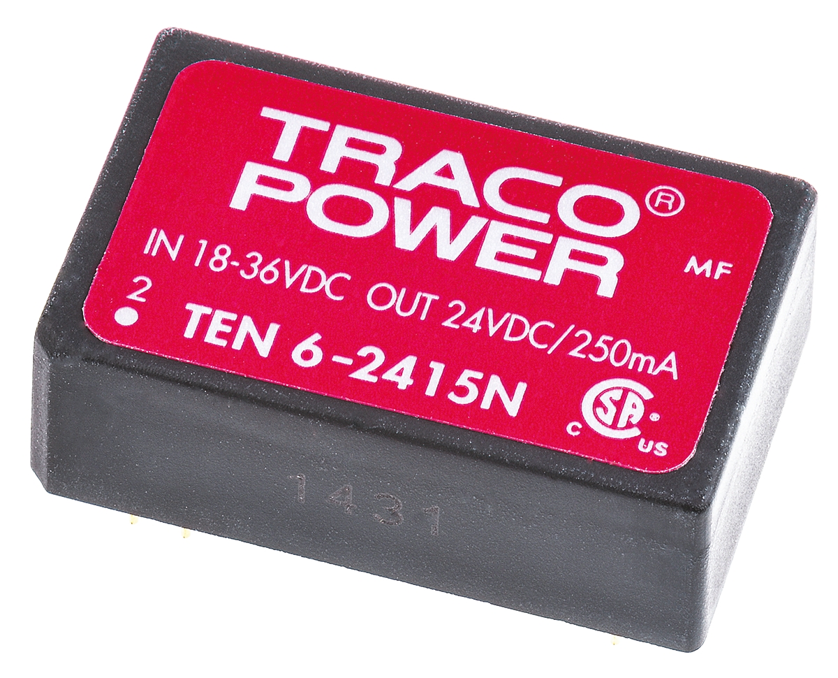 TRACOPOWER TEN 6N DC-DC Converter, 24V dc/ 250mA Output, 18 → 36 V dc Input, 6W, Through Hole, +85°C Max Temp