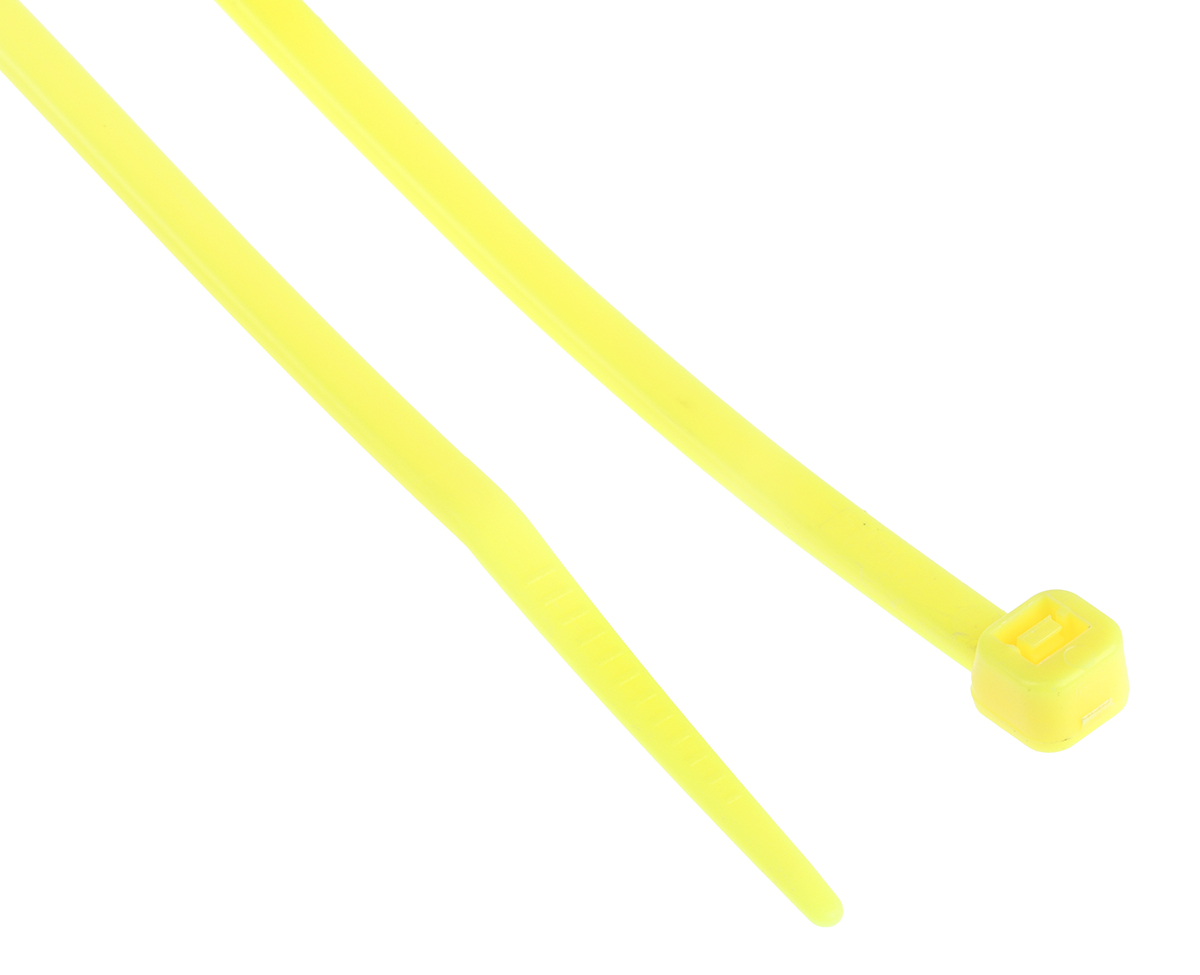 RS PRO Cable Tie, 203mm x 3.6 mm, Yellow Nylon, Pk-100