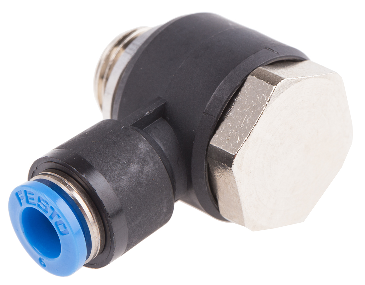 Festo QS Series Elbow Threaded Adaptor, G 1/4 Male to Push In 6 mm, Threaded-to-Tube Connection Style, 186139