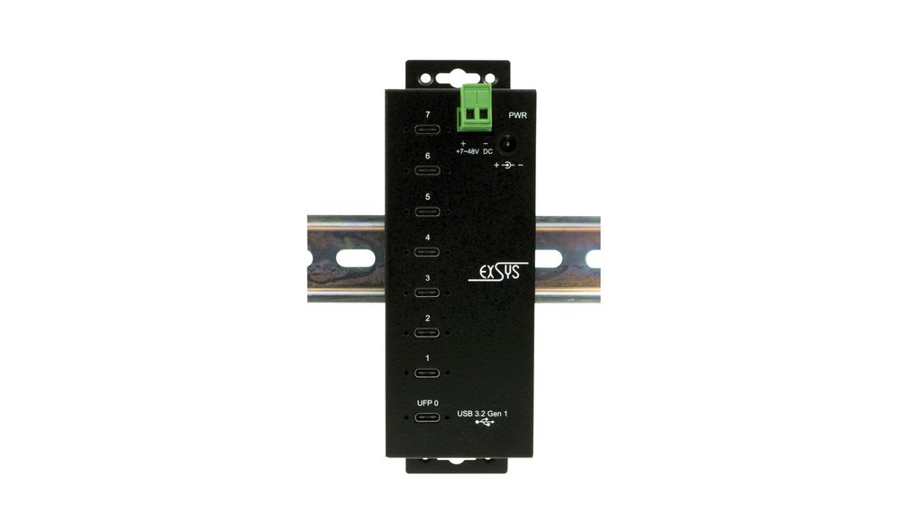 Exsys 7 Port USB 3.2 USB C  Hub, USB Bus Powered, 54.8 x 40 x 162.8mm