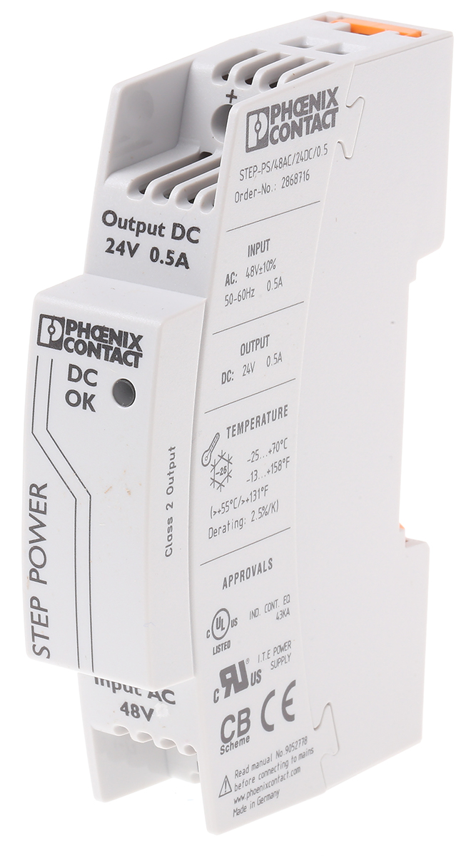 Phoenix Contact STEP POWER Switched Mode DIN Rail Power Supply, 43 → 52 V ac / 60 → 80V dc ac, dc Input,
