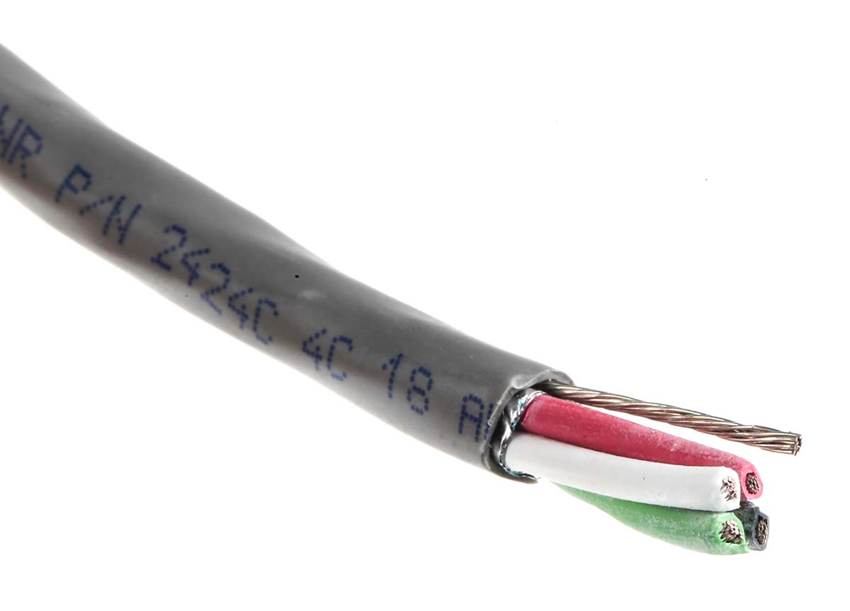 Alpha Wire Alpha Essentials Communication & Control Control Cable, 4 Cores, 0.81 mm² 18 AWG, Screened, 30 m, Grey