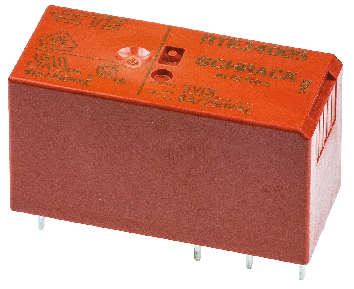 TE Connectivity PCB Mount Power Relay, 5V dc Coil, 8A Switching Current, DPDT