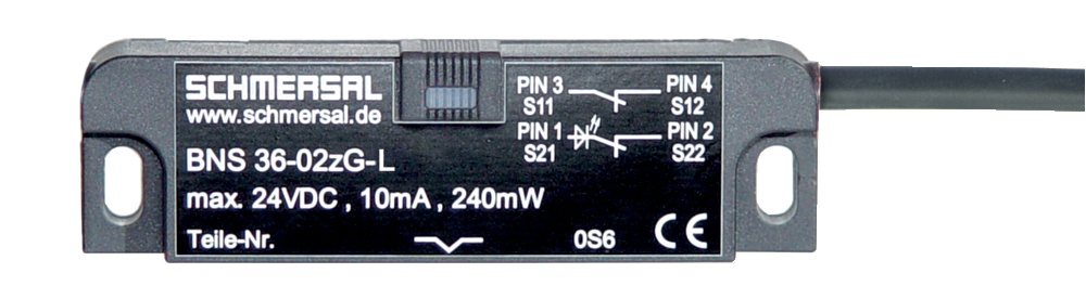 Schmersal BNS 36 Series Flush Magnetic Safety Switch, 75V dc, Reinforced Thermoplastic Housing, 2NC, 1m Cable