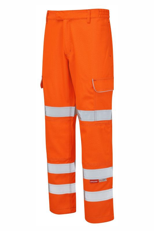 PULSAR PRARC07 Orange Hi Vis Trouser Fire Retardant 42 in Leg Length 33in