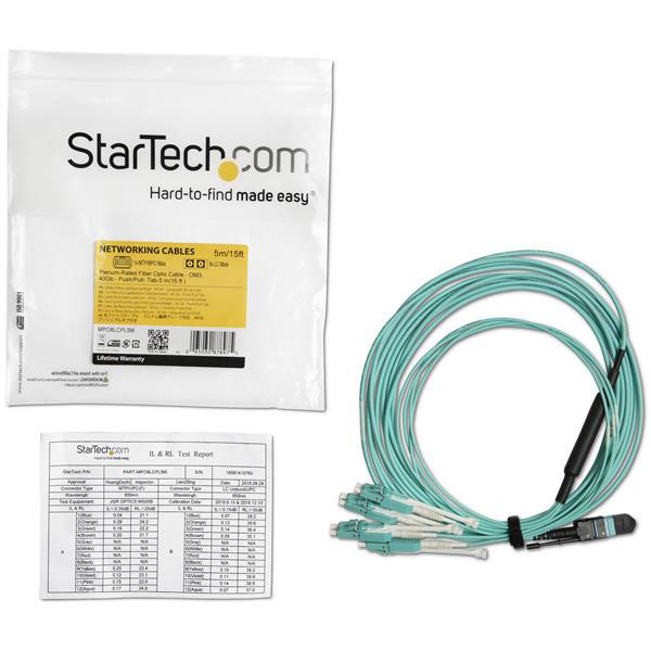 StarTech.com MPO to LC Multi Mode OM3 Fibre Optic Cable, 50/125μm, Aqua, 5m