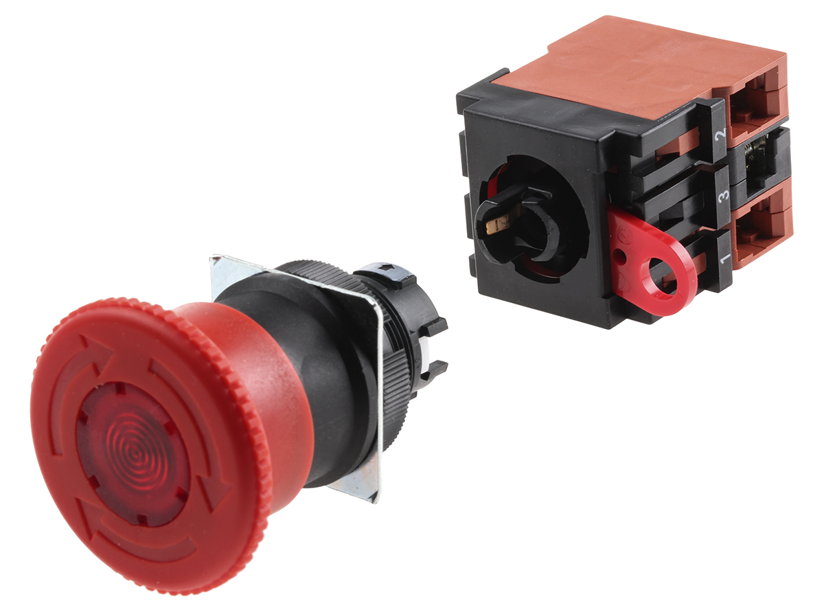 Omron A22E Series Twist Release Illuminated Emergency Stop Push Button, Panel Mount, 2NC, IP65