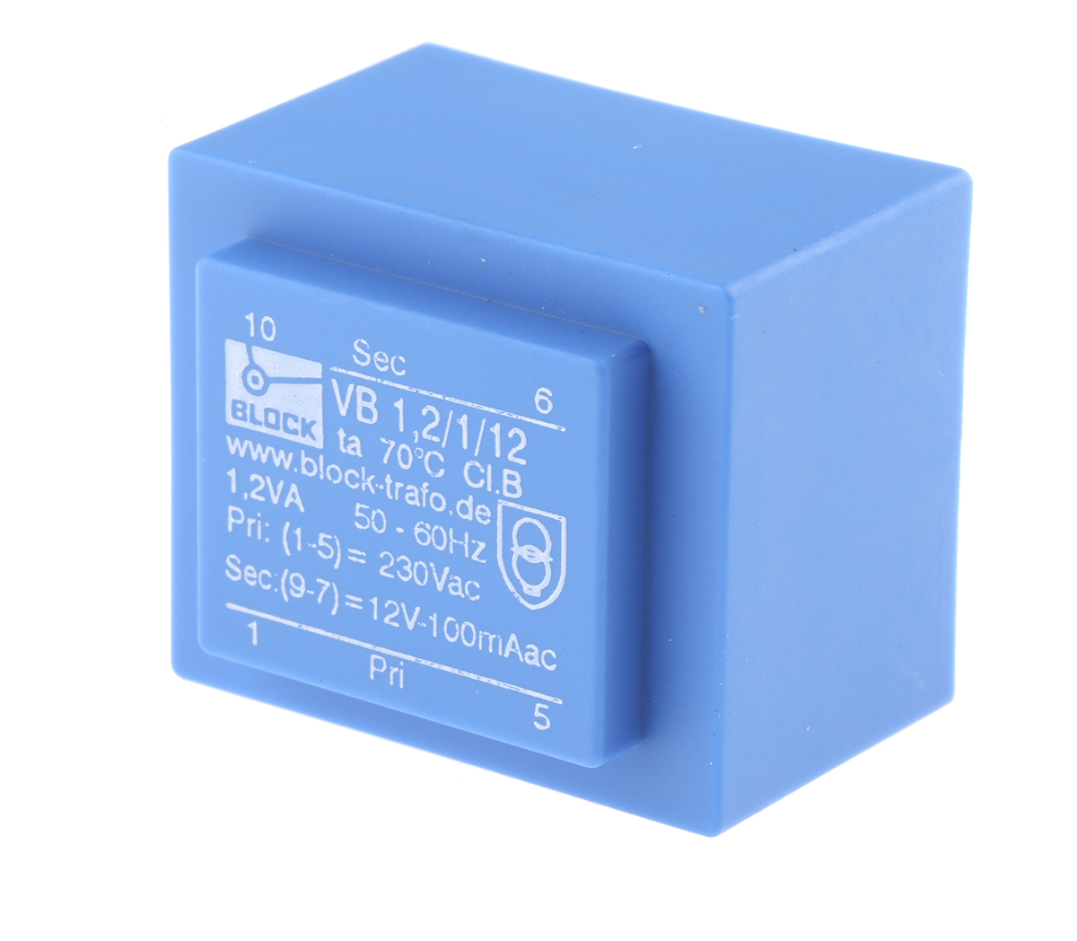 Block 12V ac 1 Output Through Hole PCB Transformer, 1.2VA