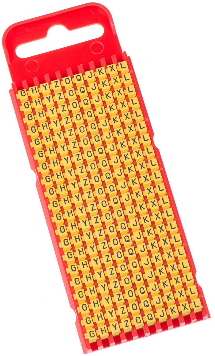 HellermannTyton WIC1 Snap On Cable Markers, Yellow, Pre-printed "G; H; J; K; L; O; Q; X; Y; Z", 2 → 2.8mm Cable,