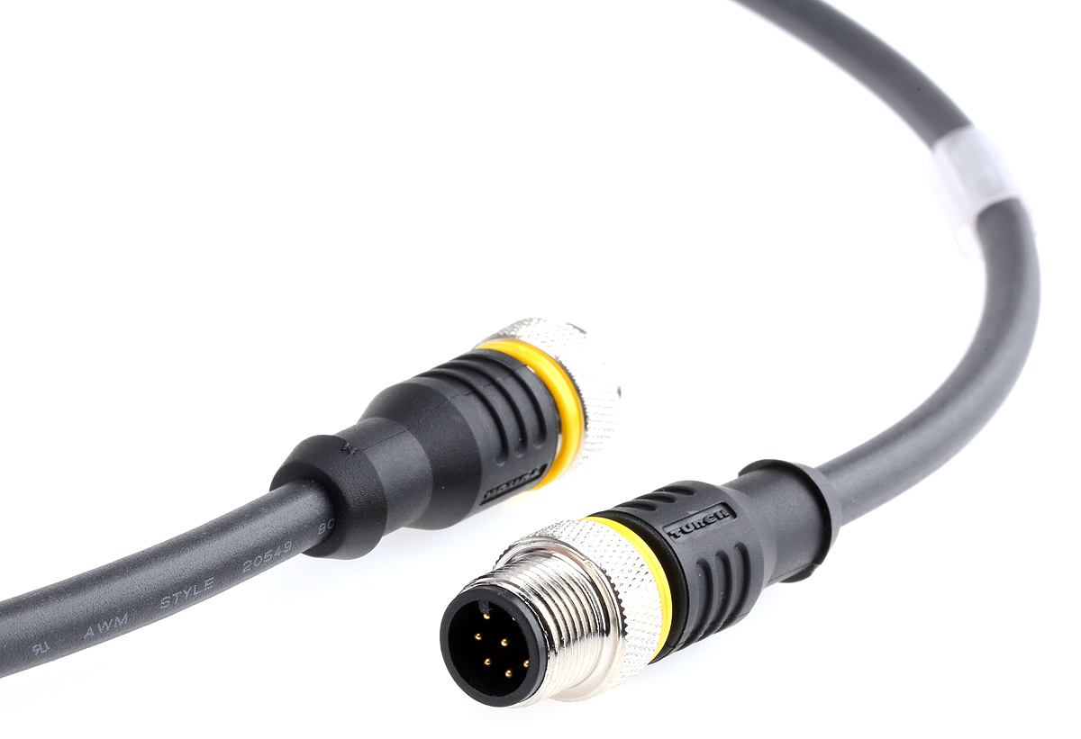Turck Female 8 way M12 Connector to Male 8 way M12 Sensor Actuator Cable, 2 m