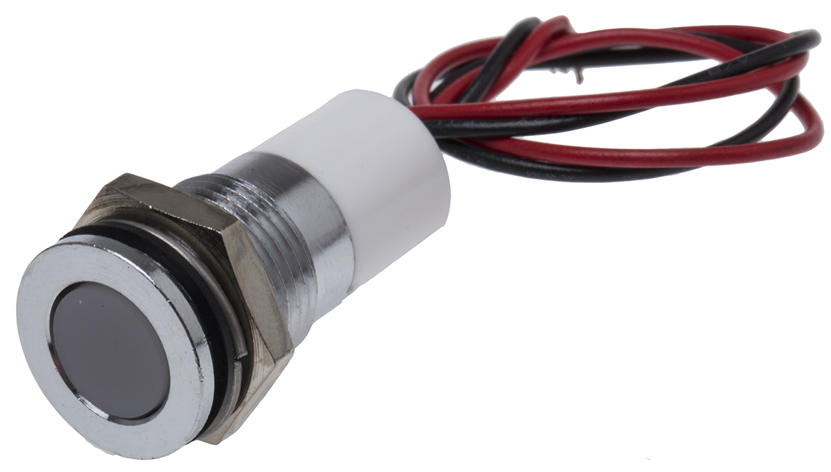 RS PRO White Panel Mount Indicator, 12V dc, 14mm Mounting Hole Size, Lead Wires Termination, IP67