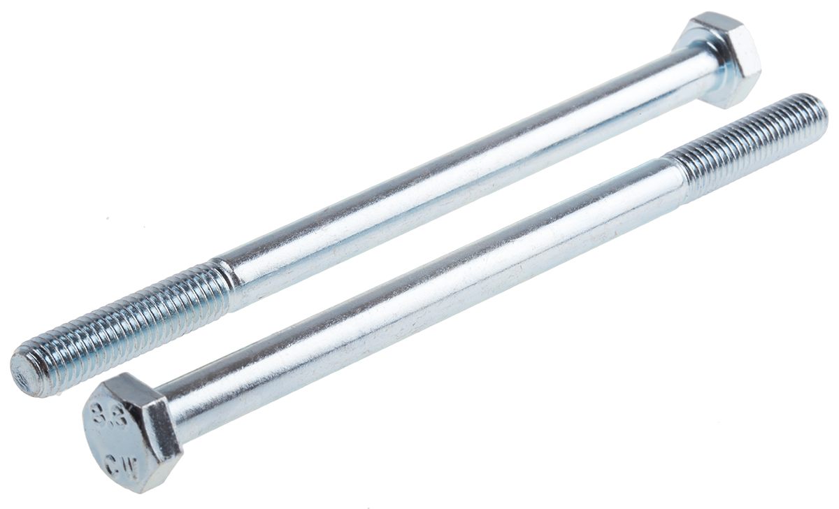 RS PRO Bright Zinc Plated Steel, Hex Bolt, M8 x 130mm