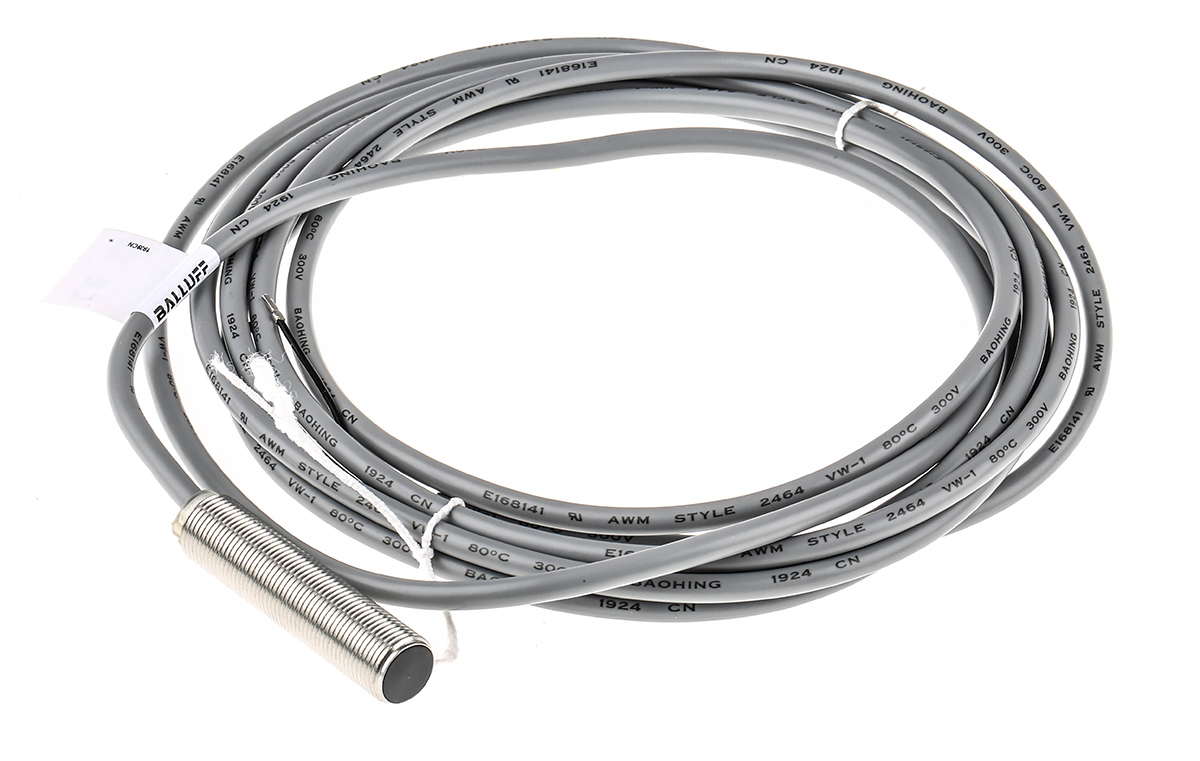 BALLUFF Inductive Threaded Barrel Proximity Sensor, M12, 4 mm Detection, PNP NO, 12 → 30 V dc