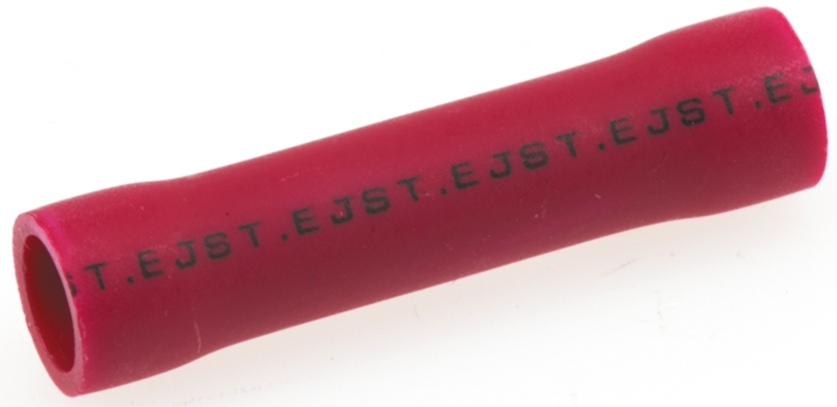 JST, FVC Butt Splice Connector, Red, Insulated 22 → 16 AWG