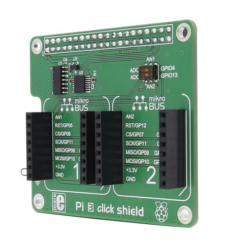 MikroElektronika Pi 3 Click Shield with 2 mikroBUS Sockets for Raspberry Pi