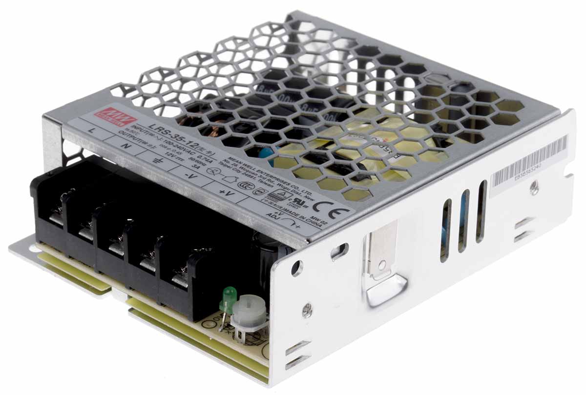 MEAN WELL Switching Power Supply, LRS-35-12, 12V dc, 3A, 36W, 1 Output, 120 → 373 V dc, 85 → 264 V ac
