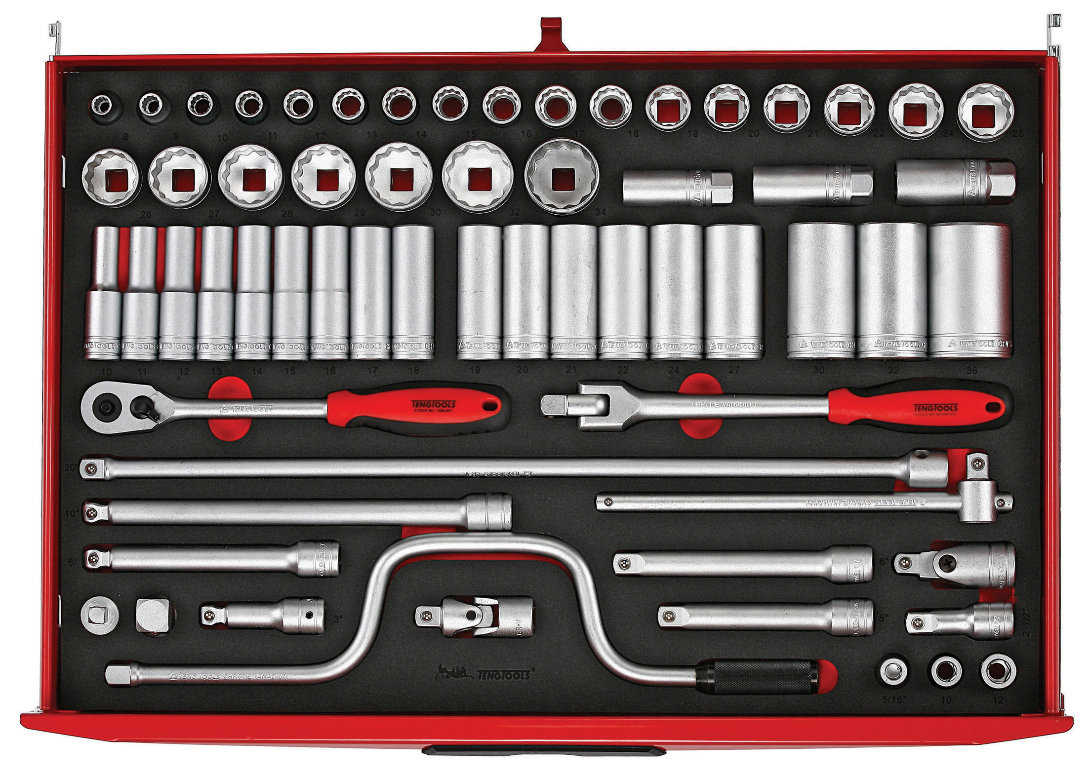 Teng Tools 63-Piece Metric 1/2 in Deep Socket/Standard Socket Set with Ratchet, 12 point