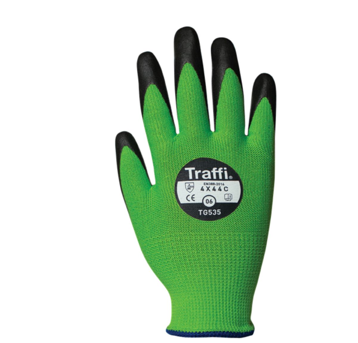 Traffi TG535 Green Elastane, Glass, HPPE, Nylon Nitrile, Nylon Cut Resistant Gloves, Size 11, Nitrile Coating
