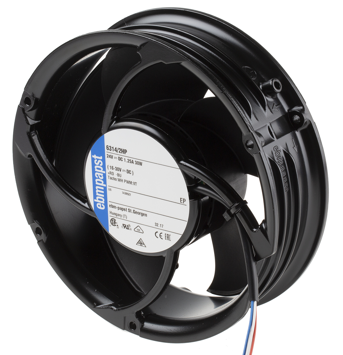 ebm-papst 6300 - S-Force Series Axial Fan, 24 V dc, DC Operation, 545m³/h, 31W, 172 x 51mm