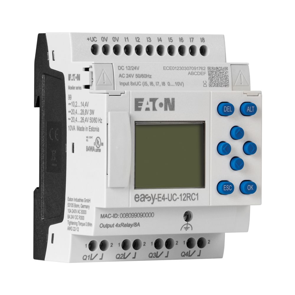 Eaton EasyE4 Series Logic Module, 12 V dc, 24 V dc Supply, Relay Output, 4 (Analogue), 8 (Digital)-Input, Analogue,