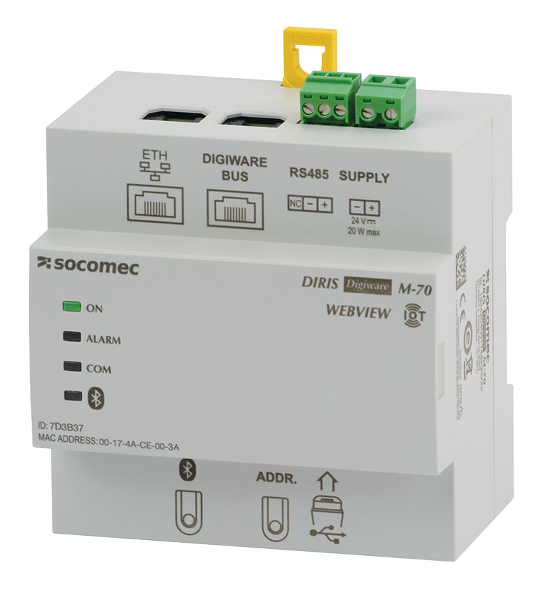 Socomec Serial Device Server, 2 Ethernet Port, 1 Serial Port, RS485 Interface, 115.2kbit/s Baud Rate