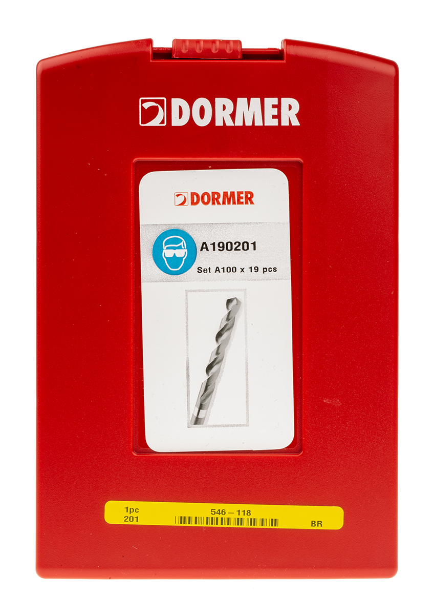 Dormer 19-Piece Twist Drill Bit Set for Multi-Material, 10mm Max, 1mm Min, HSS Bits